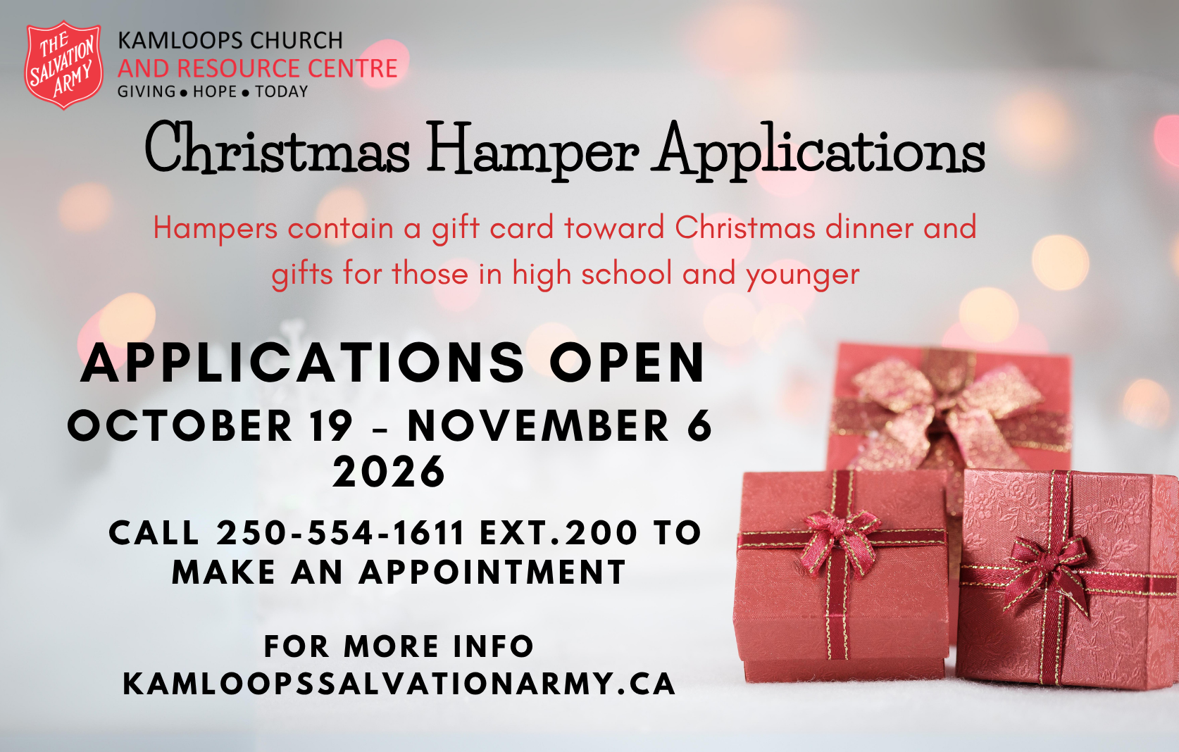 Graphic explaining the details about the Christmas Hamper applications